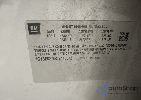 2018 Chevrolet Cruze Lt Auto from USA, damaged, VIN 1G1BE5SM8J7115843